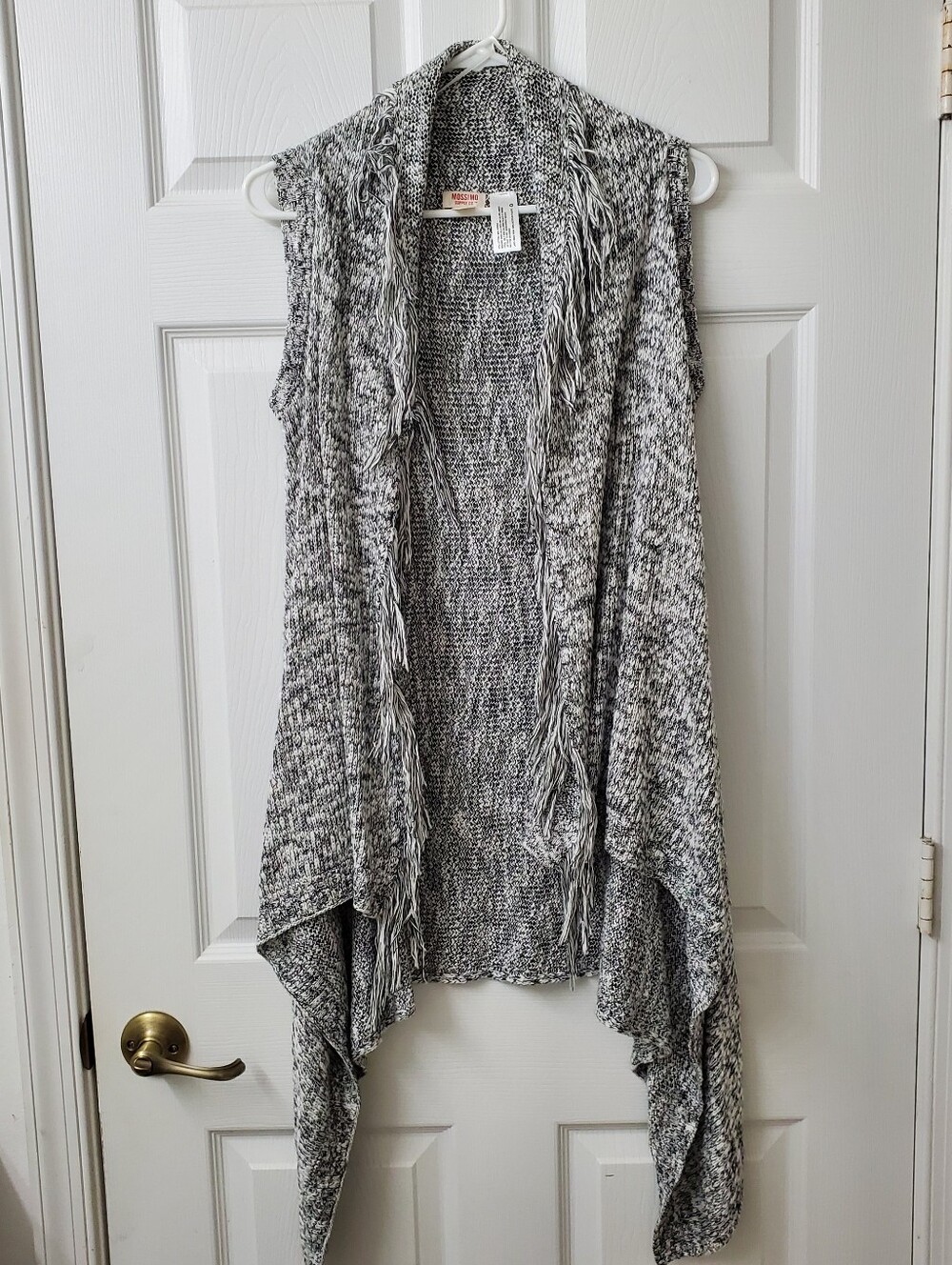 Mossimo Supply Co. Women's Gray & White Marled Fringed Open-Front Sweater Vest